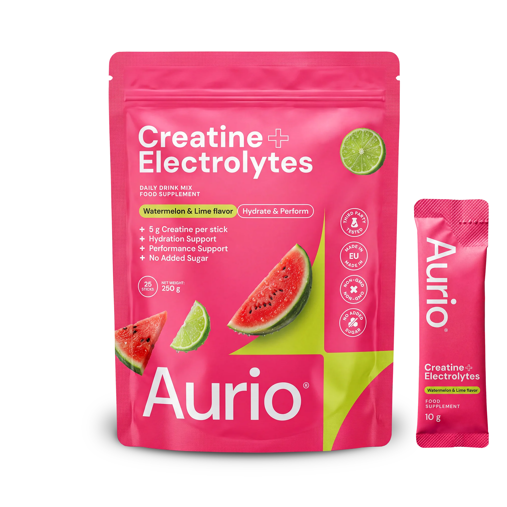 AURIO® Creatine + Electrolytes, 25 Stick Packs, 250g