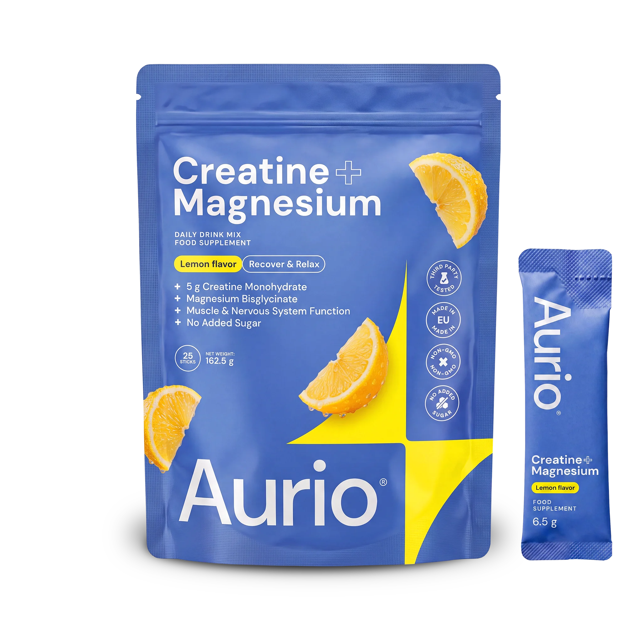 AURIO® Creatine + Magnesium Bisglycinate, 25 Stick Packs, 162.5g