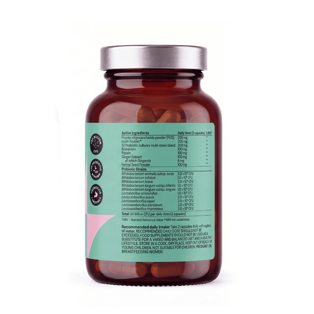 „Aurio Gut Balance+“, 20 mlrd. KSV, 10 probiotikų padermių, prebiotikai ir fermentai – 60 kapsulių