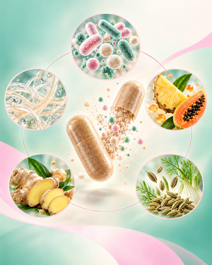 „Aurio Gut Balance+“, 20 mlrd. KSV, 10 probiotikų padermių, prebiotikai ir fermentai – 60 kapsulių