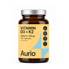 Aurio vitaminas D3 + K2 4000 TV + 150 µg, 120 kapsulių