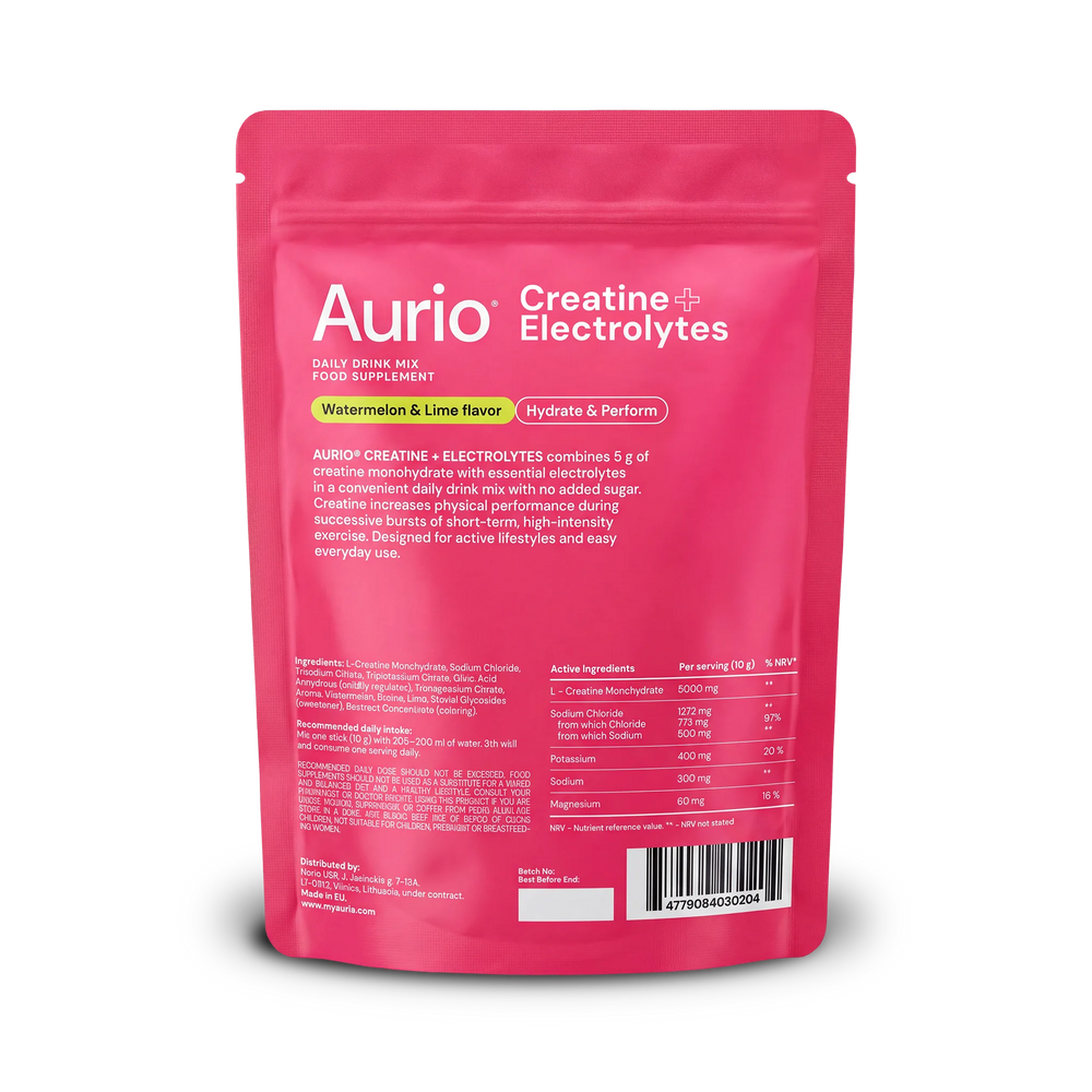 AURIO® Creatine + Electrolytes, 25 Stick Packs, 250g