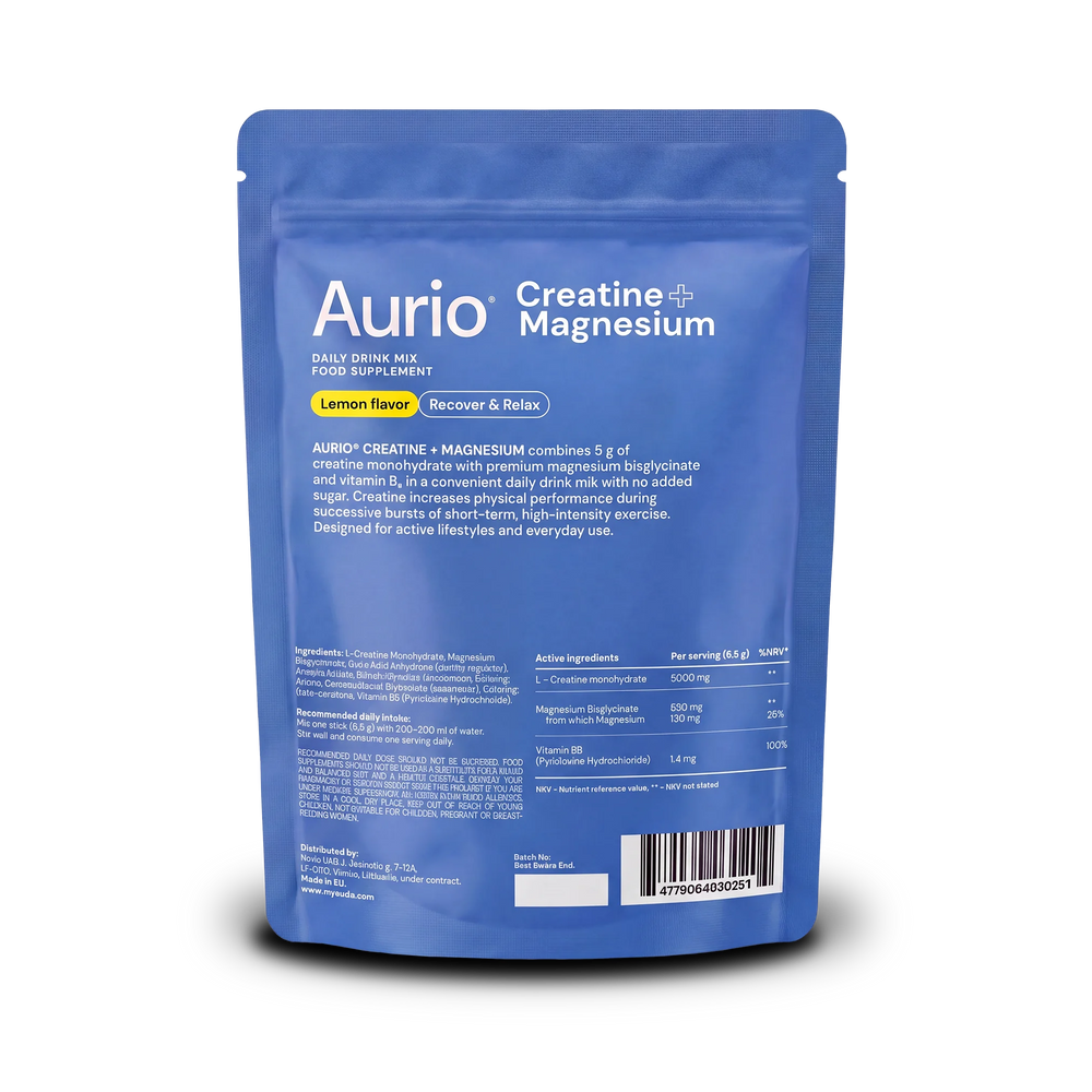 AURIO® Creatine + Magnesium Bisglycinate, 25 Stick Packs, 162.5g